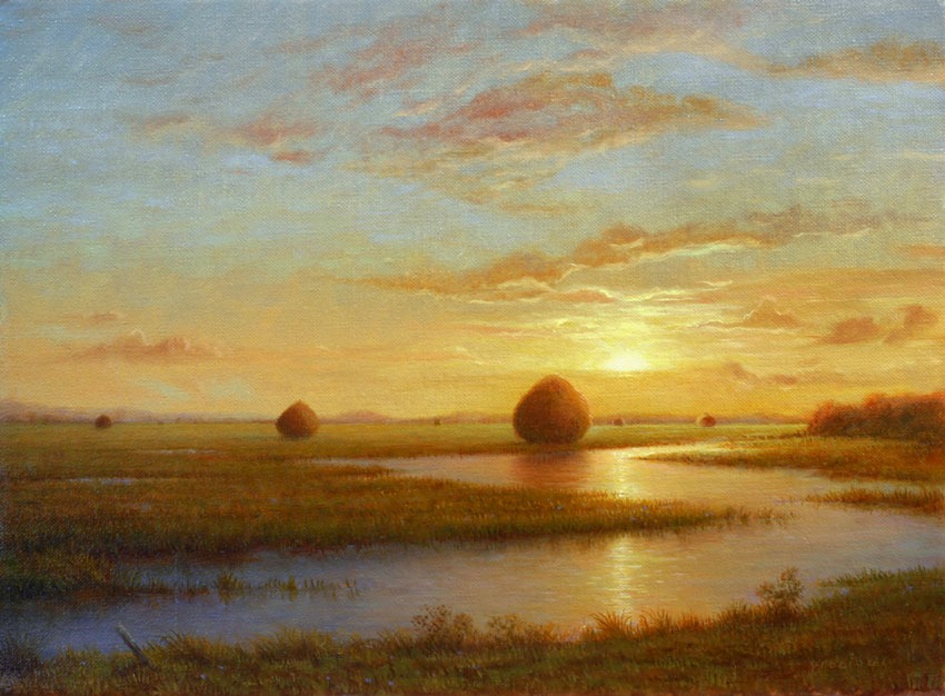 Salt Marsh Sunset • 9x12" oil on linen • After Martin Johnson Heade